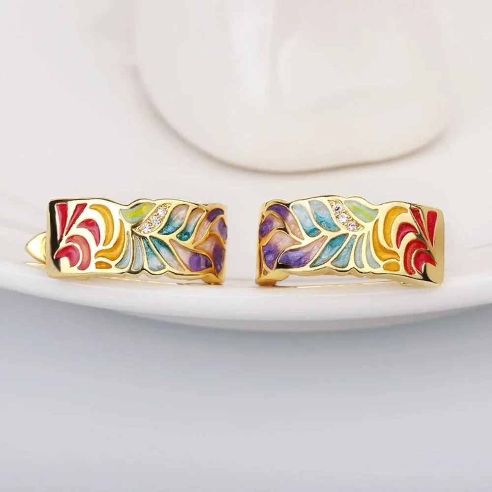 Sterling silver 925 earrings with blue acrylic accents and gold tones. - Picture 3 of 7